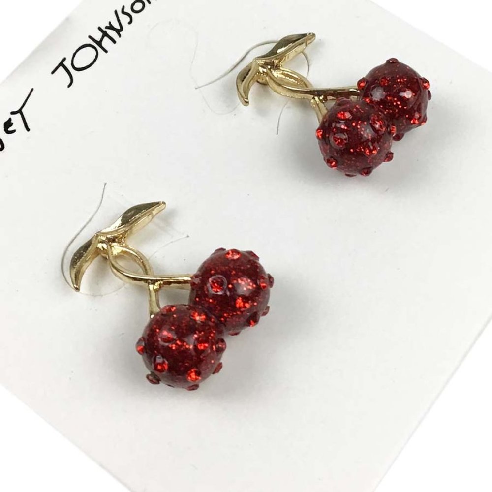 Betsey Johnson Gold-Tone Pavé Cherry Drop Earrings - Picture 5 of 7